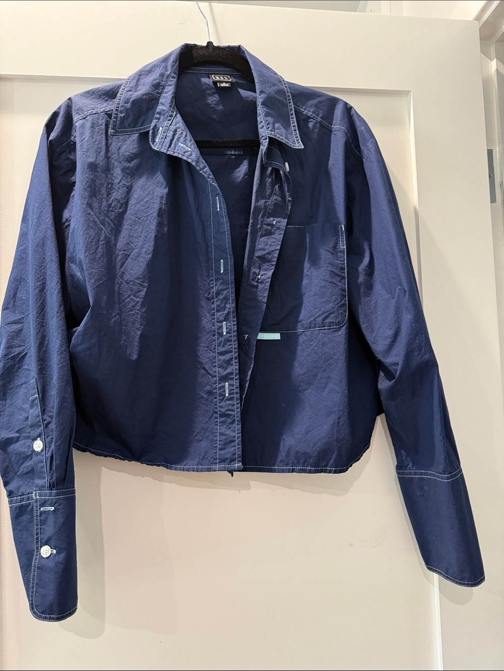 NYLORA Navy Cropped Button-Up shirt